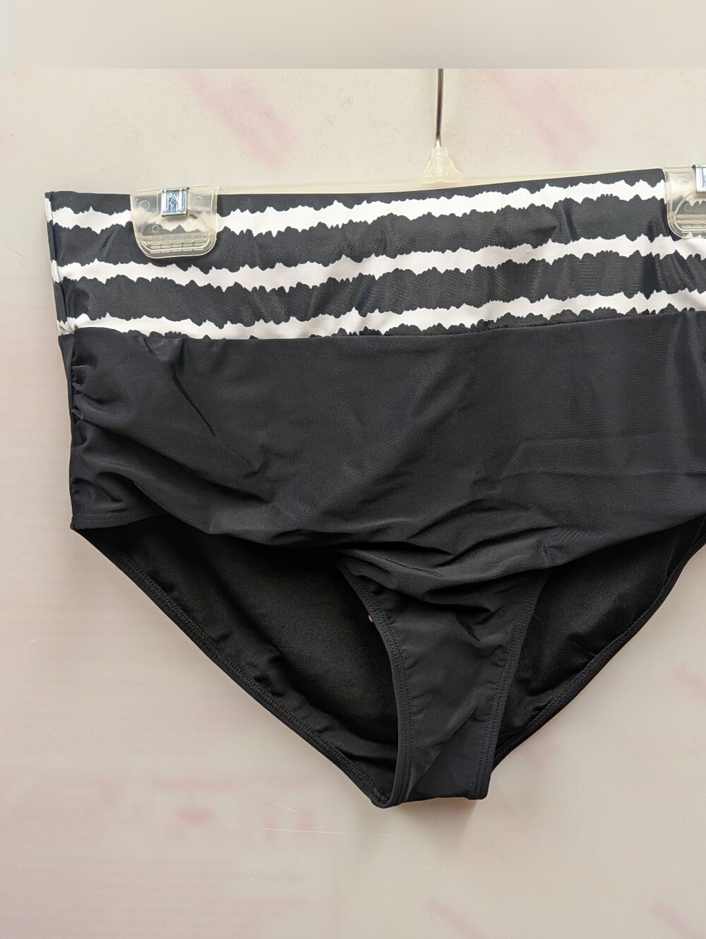 BloomChic Black & White Striped Tummy Control High-Waist Bikini Bottom